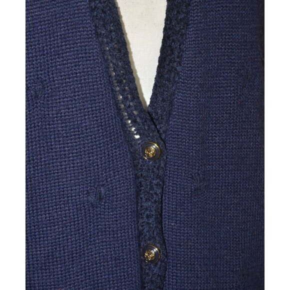 Vintage Koret Ladies L Blue Wool Blend Cardigan Vest Sweater Embroidered Floral - Picture 5 of 11